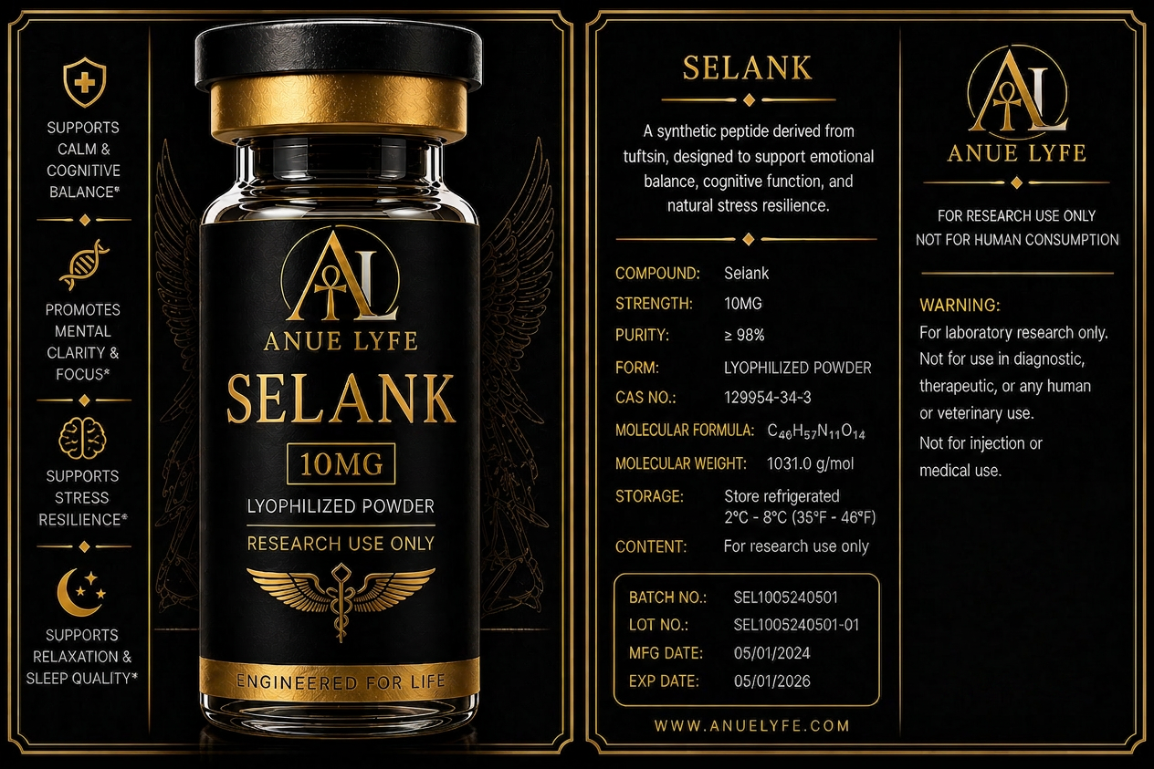 Selank research peptide product visual